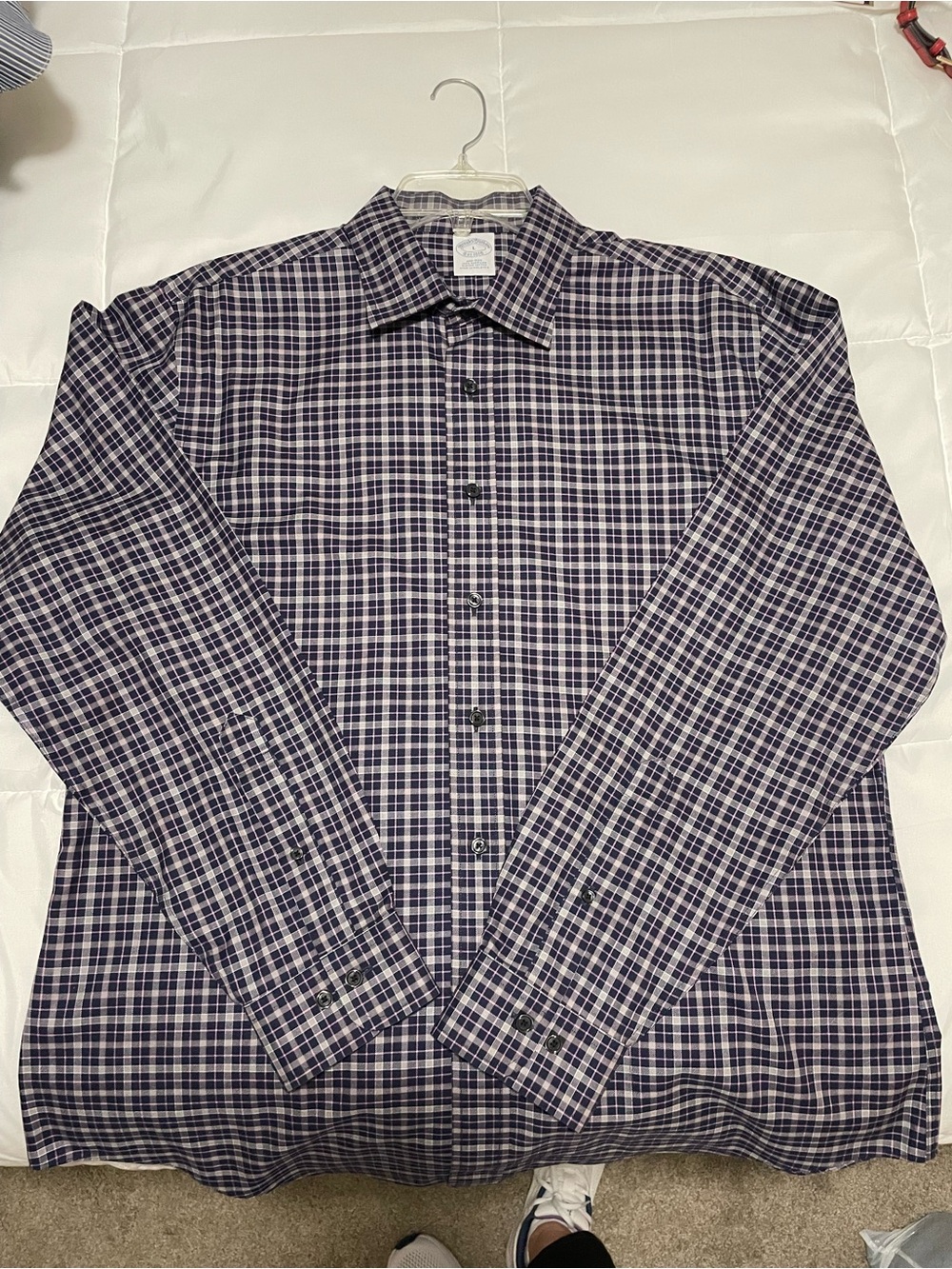 Brooks Brothers Blue and White Plaid Cotton Button-Down Shirt Size Large NEW